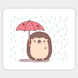 Sad Hedgehog Holding Umbrella In Rain Doodle Sticker